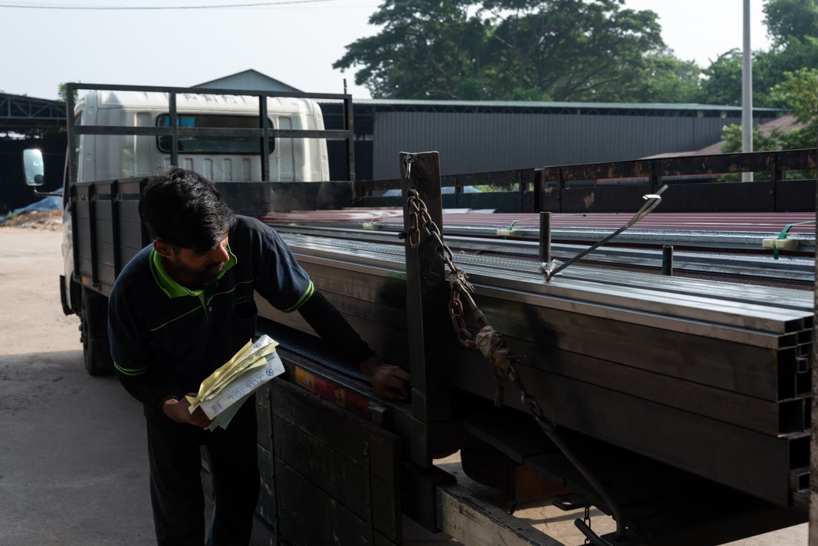 Steel delivery lorry loading at our Sungai Petani yard