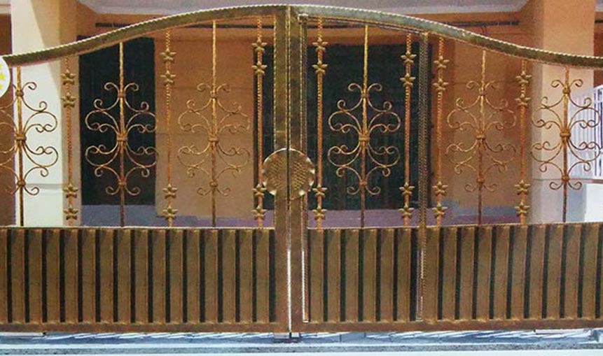Wrought iron gates and grille work fabricated in house
